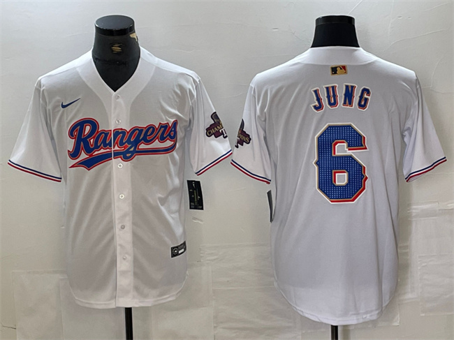 Men's Texas Rangers #6 Josh Jung White Gold Cool Base Stitched Baseball Jersey